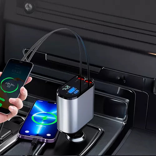 Cargador de Auto retráctil para teléfono - Carga rápida - Iphone y Android - Usb, Lightning typo C