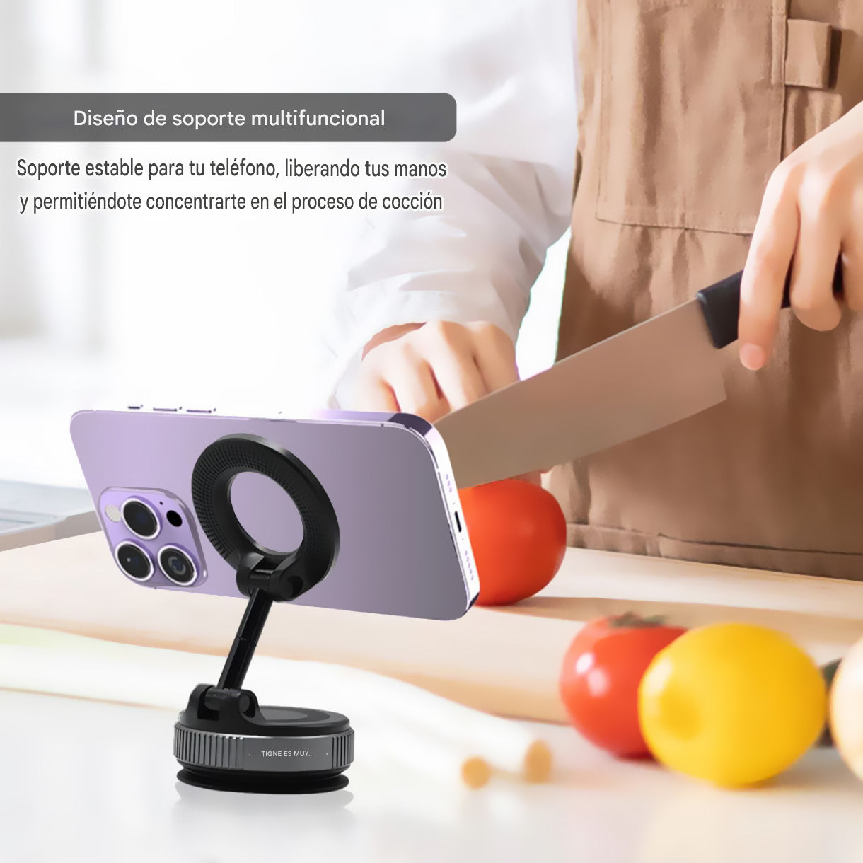 Soporte Celular magnético MagSafe para vehículos, oficina, videos - Extra fuerte con Ventosa, Giro 360° ajustable, iPhone y Android