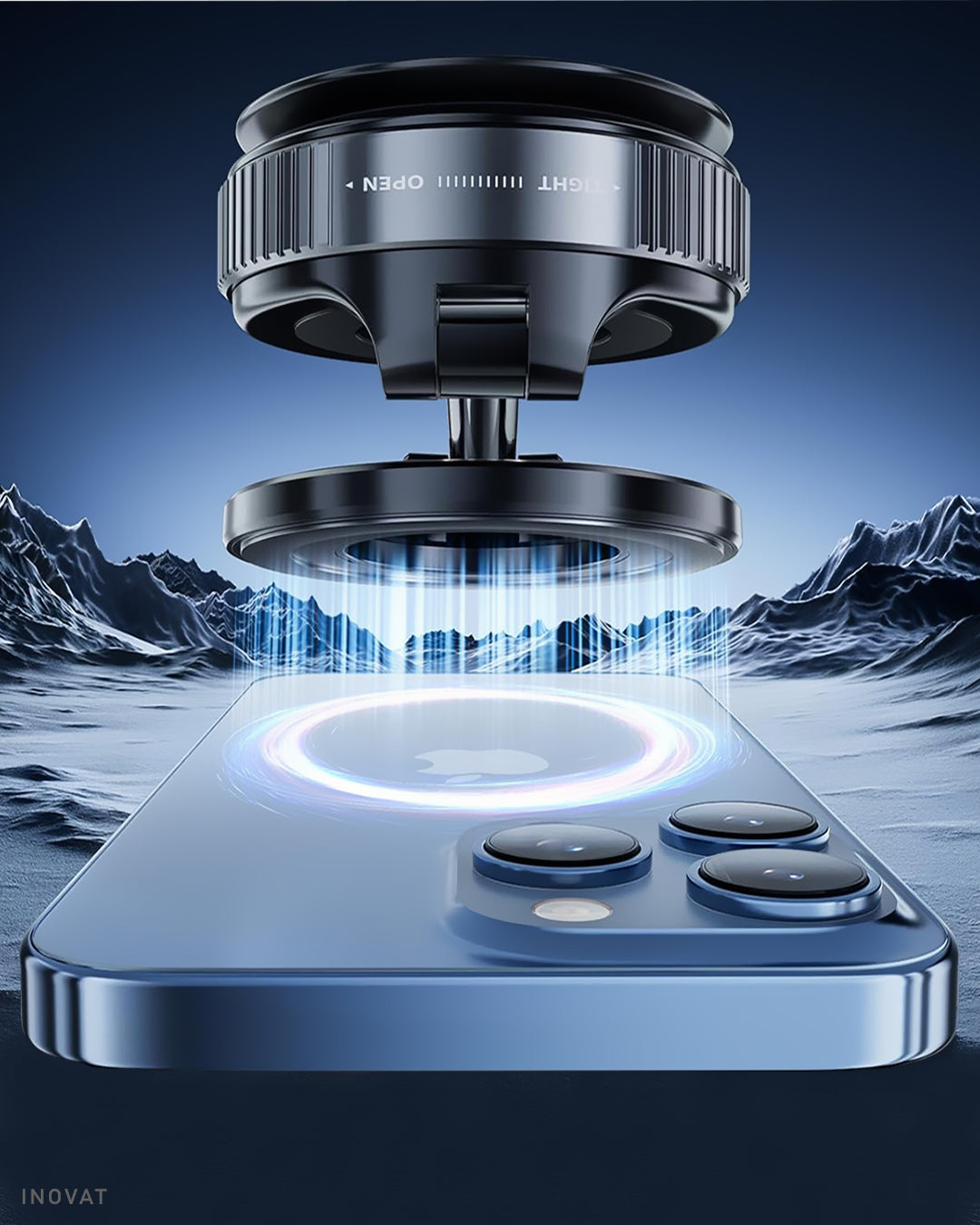 Soporte Celular magnético MagSafe para vehículos, oficina, videos - Extra fuerte con Ventosa, Giro 360° ajustable, iPhone y Android