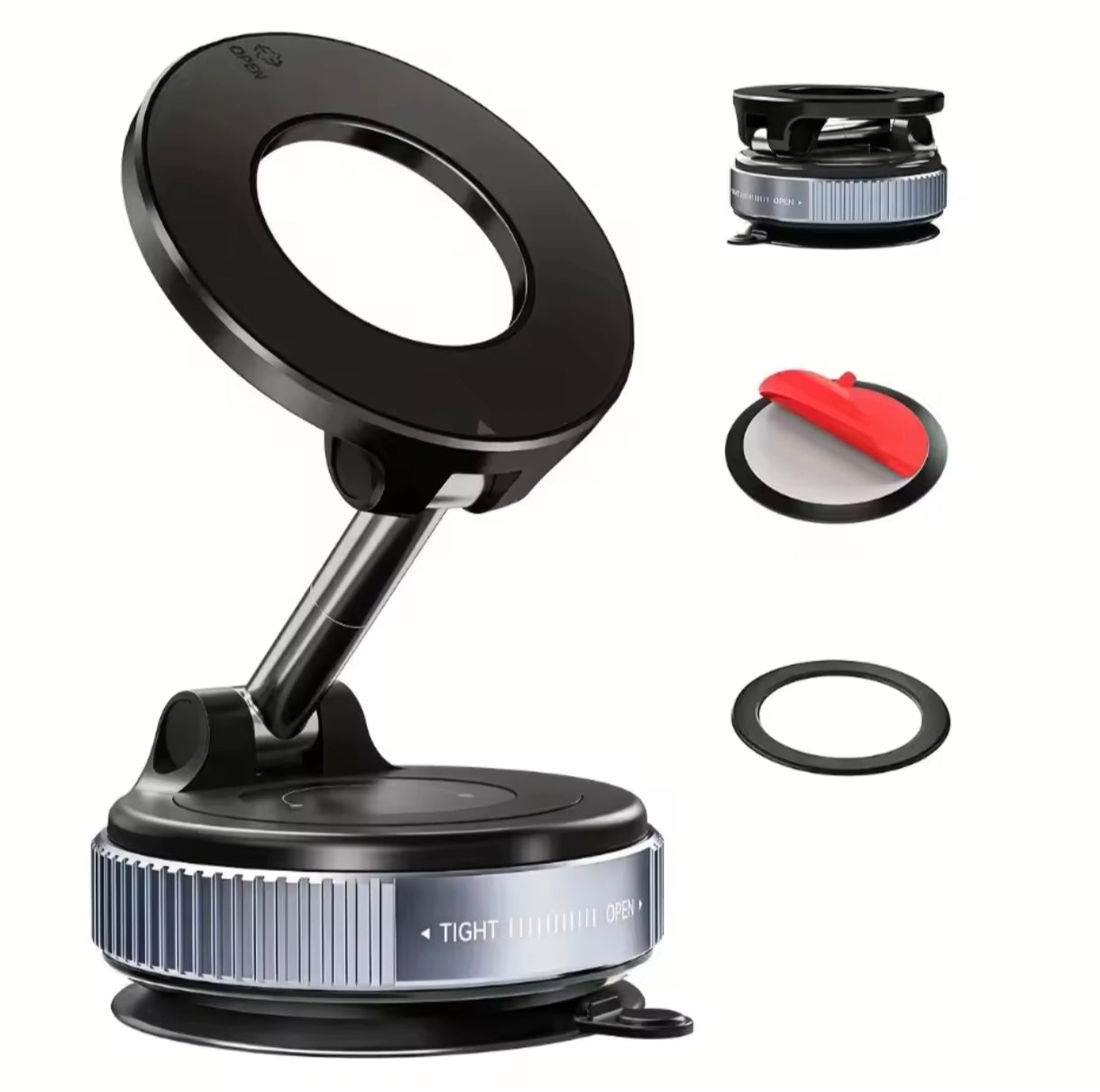 Soporte Celular magnético MagSafe para vehículos, oficina, videos - Extra fuerte con Ventosa, Giro 360° ajustable, iPhone y Android