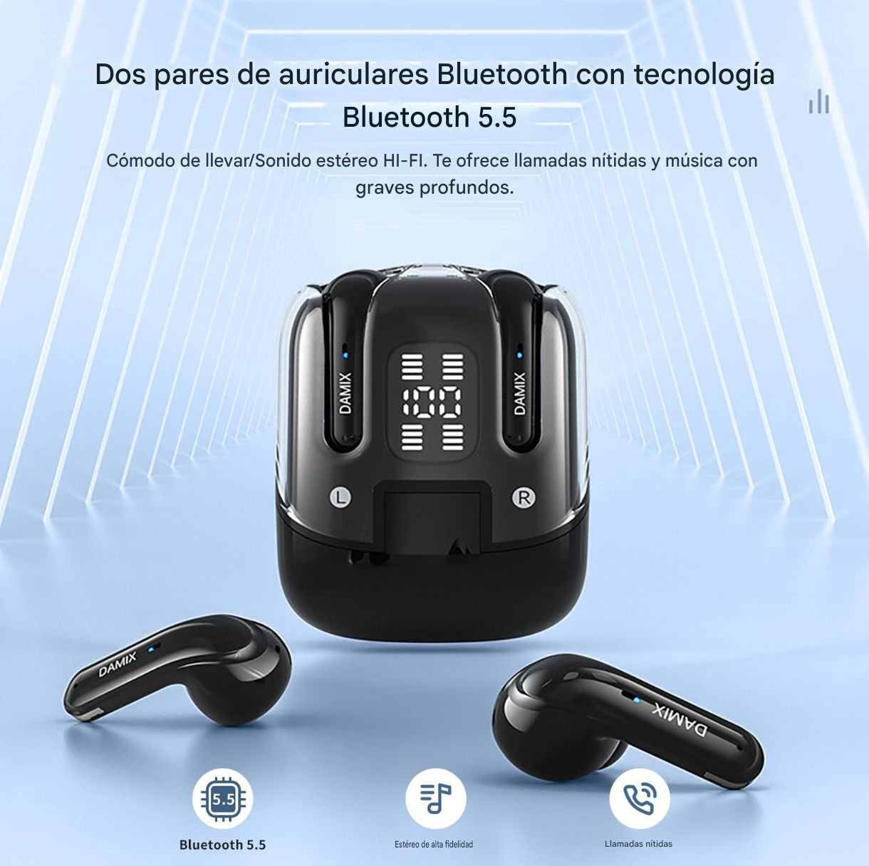 2025! Nuevos Audífonos Doble Par, sonido HiFi, bluetooth 5.5, Cancelación de ruido ENC, 2 pares de auriculares